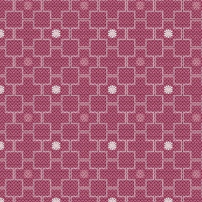 Interlocking Square Tiles with Stars in Rose Burgundy and White  Small  