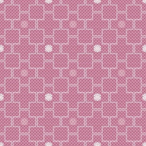 Interlocking Square Tiles with Stars in Dusty Pink and White   