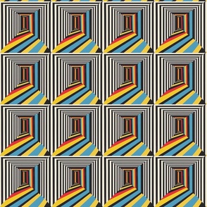 Geometric Corridor Illusion in Primary Colors