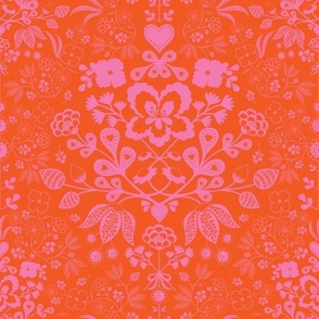 Maximalist Deepfolk Floral Damask in Pink and Red