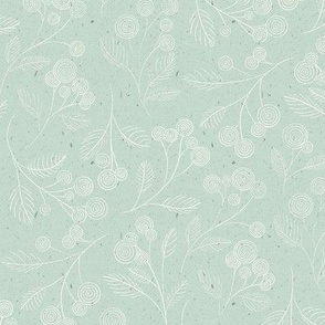 Small (2") || Flowing Tossed Line Art with Delicate Florals || Ivory Cream on Mint Green