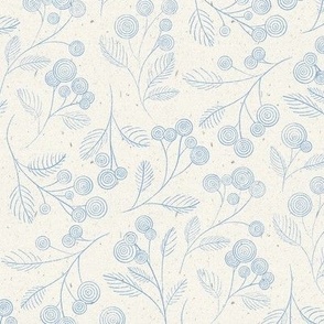 Small (2") || Flowing Tossed Line Art with Delicate Florals || Sky Blue on Ivory Cream