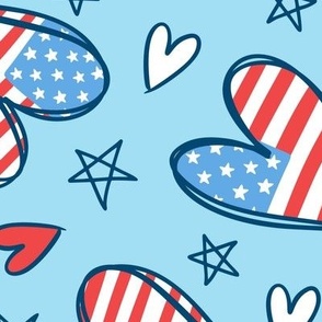 Patriotic Hearts on Light Blue (Large Scale)