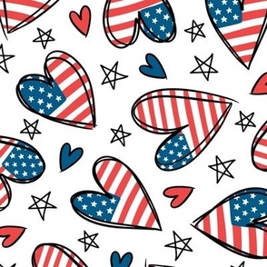 Patriotic Hearts on White (Medium Scale)