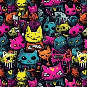 Cats Stacked Pink, Teal, Yellow