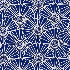 floral minimalism - line art in white on navy, large scale