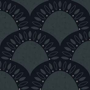 (medium) Minimalistic abstract Art Deco Flower Scallop dark green black