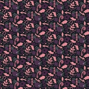 528 - Mini small scale abstract modern clean and simple design in the style of Matisse featuring berry purple tones of boysenberry and blackberry.  For kids apparel, hair accessories, bags, toys and patchwork