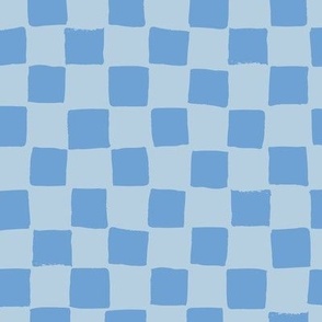 (Large) Checked irregular hand drawn checkerboard - iceberg sky and light steel blue