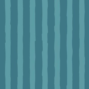 (Large)  Vertical irregular hand drawn awning stripe - Cadet and Teal Blue Turquoise