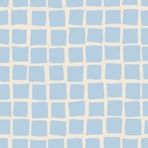 (Large) Irregular hand drawn square grid tiles - light steel blue with eggshell off-white