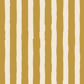 (Large)  Vertical irregular hand drawn awning stripes - brass yellow with eggshell off-white