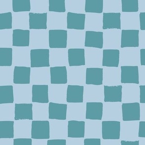 (Large) Checked irregular hand drawn checkerboard - light steel with cadet blue
