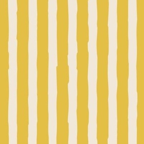 (Large)  Vertical irregular hand drawn awning stripes - mustard yellow with eggshell off-white