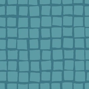 (Large) Irregular hand drawn square grid tiles  - Cadet and Teal Blue Turquoise