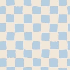 (Large) Checked irregular hand drawn checkerboard - light steel blue with eggshell off-white
