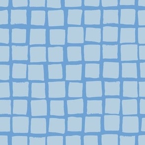 (Large) Irregular hand drawn square grid tiles - iceberg sky and light steel blue