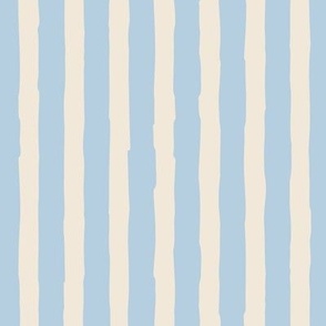 (Large)  Vertical irregular hand drawn awning stripes - light steel blue with eggshell off-white