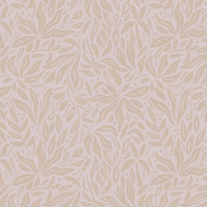 SMALL BOTANICAL TRADITIONAL WOODBLOCK FLORAL LEAVES-NEUTRALS GREY+LIGHT PINK/CREAM