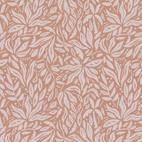SMALL BOTANICAL MODERN WOODBLOCK PALM LEAVES-EARTHY TONES-TERACOTTA BROWN+LIGHT PINK