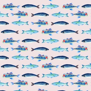 Hand-painted gouache fishes pink background medium scale (Under the sea collection)