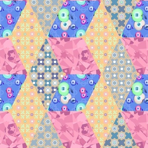 Patchwork pattern with geometric elements retro colors background