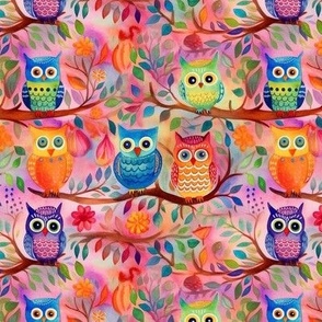 whimsical owls on colors