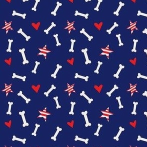 4th of July Independence Day Americana Dog Bones and Hearts on Navy Blue