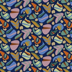 Fun-quatix in blue with fun abstracted aquatic creatures in a modern Scandinavian 50s retro style (S)