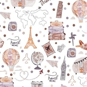 Watercolor Vintage Travel Collection | White