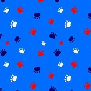 4th July Dog Cat Animal Paw Prints on Blue