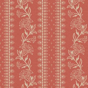 (M) trailing carnations-indian floral-border print-terracotta red-medium scale