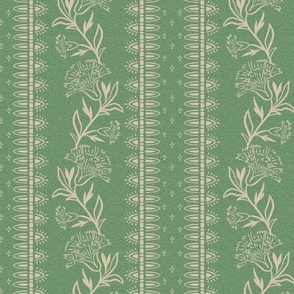 (M) trailing carnations-indian floral-border print-warm green-medium scale