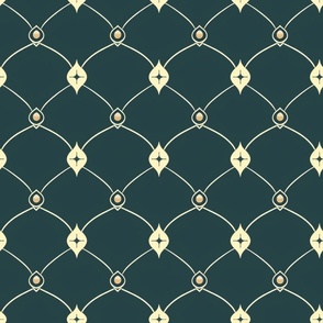 Classic Fleur-de-Lis Lattice Pattern in Teal and Cream"