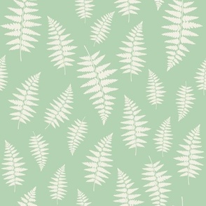 Feathery Ferns Forest Tapestry Off-White on Pastel Green