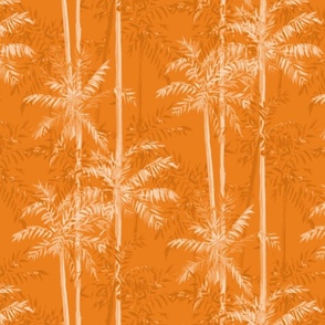 Small Half Drop Painterly Monochrome Palm Trees in Orange Hues with Yellow Orange  Background