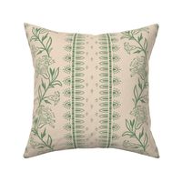 (M) trailing carnations-indian floral-border print-cream-warm green-medium scale