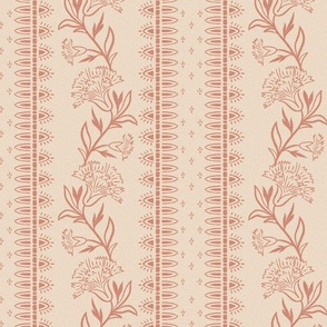 (M) trailing carnations-indian floral-border print-cream-washed terracotta red-medium scale