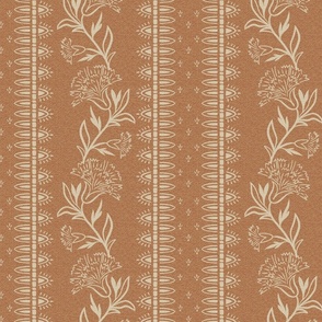 (M) trailing carnations-indian floral-border print-biscuit brown-medium scale