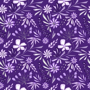 Cute retro floral monochrome pattern. White flowers on a lilac background. 