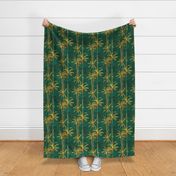 Small Half Drop Painterly Orangey Sunkissed Tropical Palm Tree with Sea Green Background