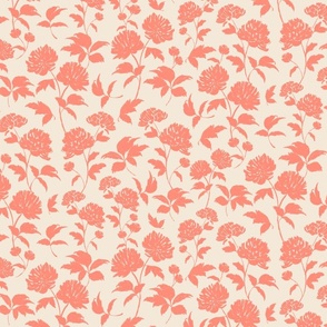 Peach Pink Peony on neutral ivory background