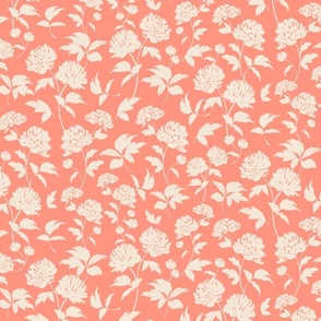 Neutral ivory Peony on Peach Pink background