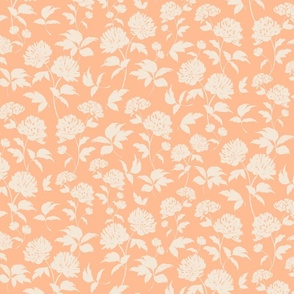 Neutral  ivory Peony on Peach Fuzz background