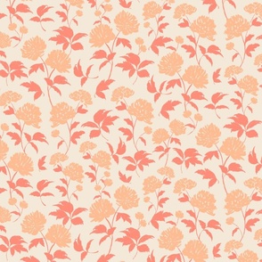 Peach Fuzz Peony with Peach pink stems on neutral ivory background