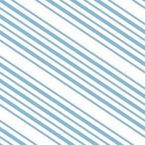 Diagonal Stripes in Sky Blue on White 