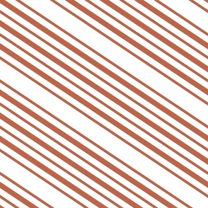 Diagonal Stripes in Brick Red on White 