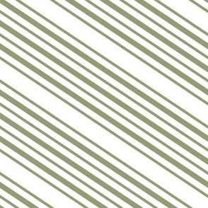 Diagonal Stripes in Olive Green on White 