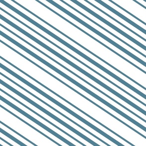 Diagonal Stripes in Teal on White 