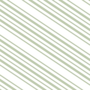 Diagonal Stripes in Sage Green White 